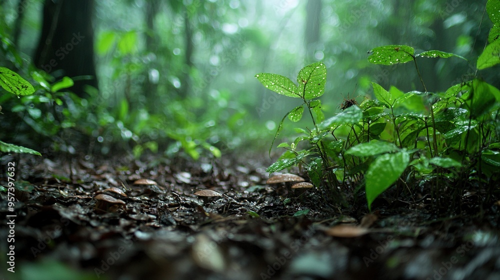 Lush green forest bursting with diverse flora Lush green forest bursting with diverse flora