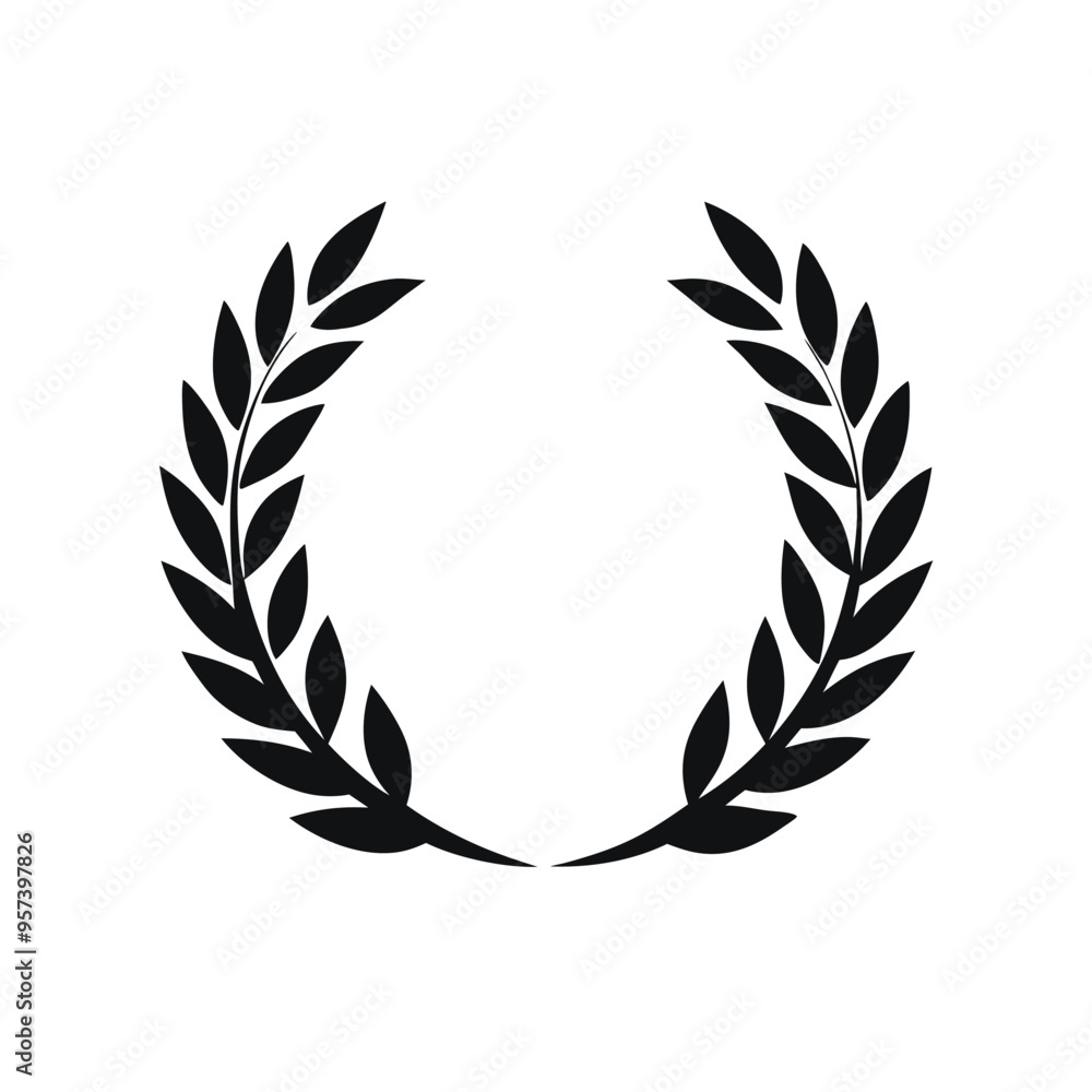 a SLaurel Leaf Wreath crown branch black logo icon vector silhouette, isolated white background a SLaurel Leaf Wreath crown branch black logo icon vector silhouette, isolated white background