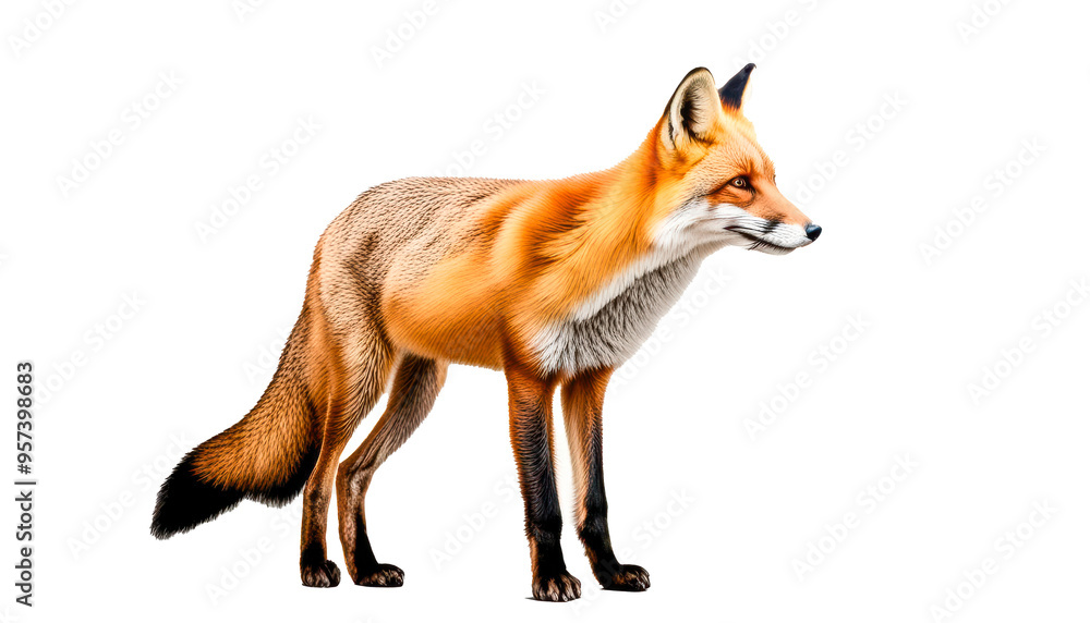 Fototapeta premium Full body profile of Fox isolate on a transparent background. 