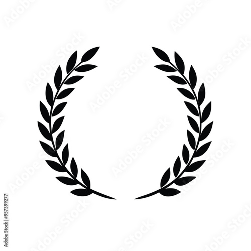 a SLaurel Leaf Wreath crown branch black logo icon vector silhouette, isolated white background
