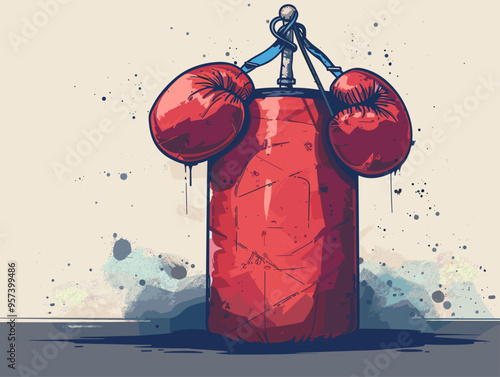 Boxing Strength: Cartoon Illustration Representing Physical Prowess and Combat Fitness