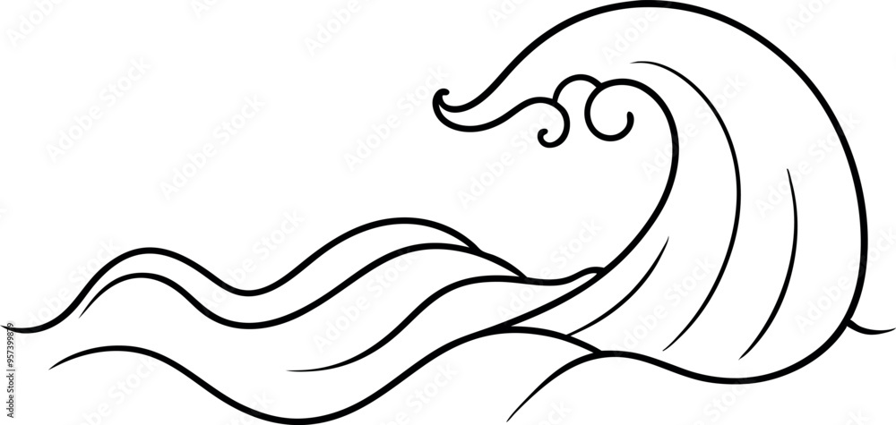 Minimalistic Black and White Line Drawing of a Stylized Ocean Wave Minimalistic Black and White Line Drawing of a Stylized Ocean Wave