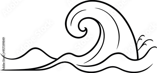 Minimalistic Black and White Line Drawing of a Stylized Ocean Wave