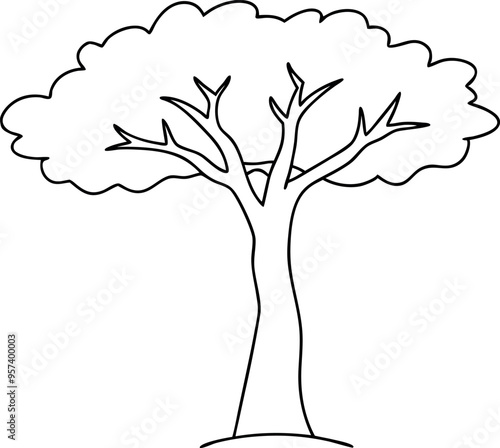 Minimalist Black and White Line Art of a Tree with Swing for Relaxation and Nature Themes