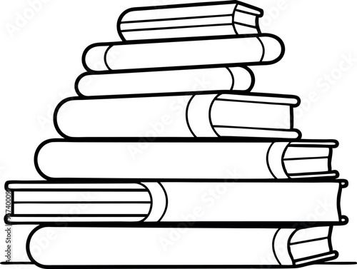 Illustration of a Stacked Books Pile Representing Knowledge, Education, and Learning Concepts in Black and White