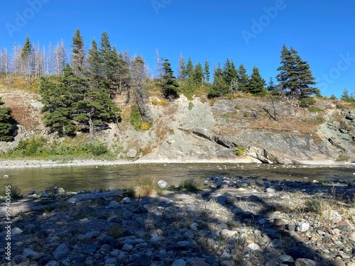 Rocky riverbed landscape mountains and terrain photo