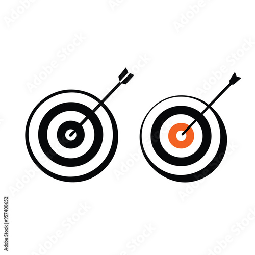 Archery target set with arrow. black logo icon vector silhouette, isolated white background