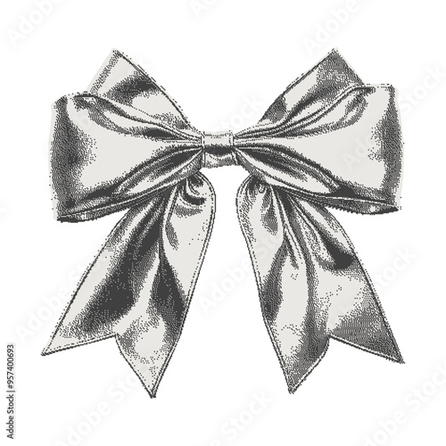 Vintage bow. Collage with a gothic aesthetic. Retro bitmap scrapbooking style with cutout element. Trendy stickers for poster art or t-shirt with photocopy dotted effect.
