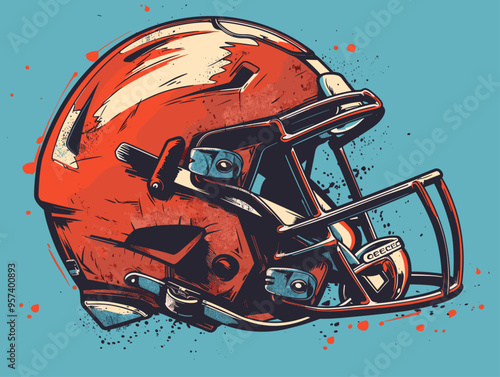 Doodle-Style Vector Illustration of a Football Helmet and a Football: A Symbol of Unity, Strategy, and Sportsmanship