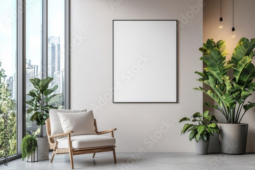 Poster Frame in Beige minimalist living room interior created with generative AI