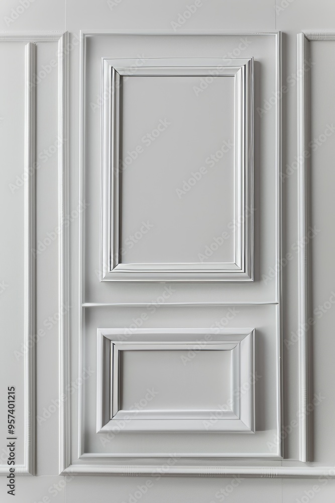 Set of white frames arranged neatly, perfect for showcasing artwork or photographs Set of white frames arranged neatly, perfect for showcasing artwork or photographs