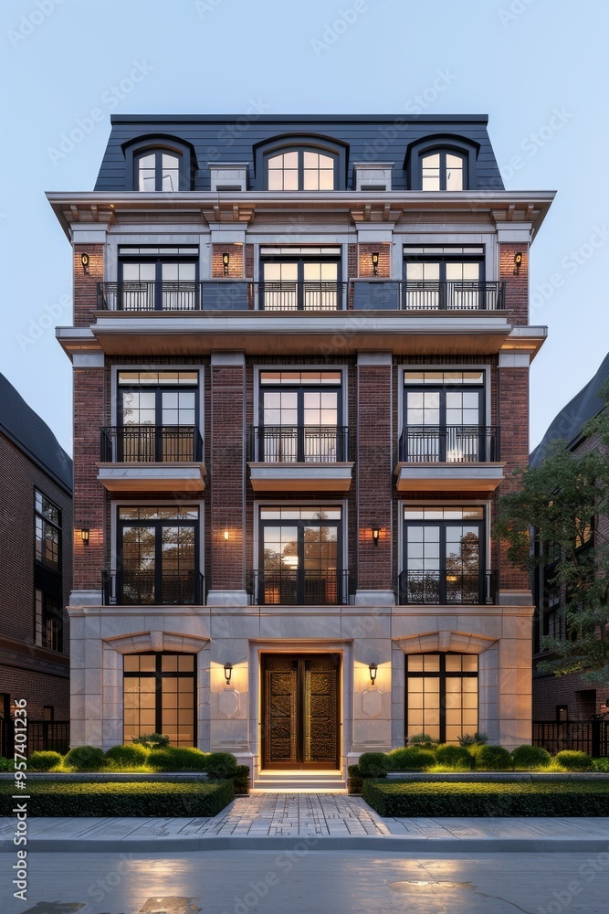 Naklejka premium Luxury feminine 3D podium with an arch and pedestal, featuring a floating cloth rich brown tones