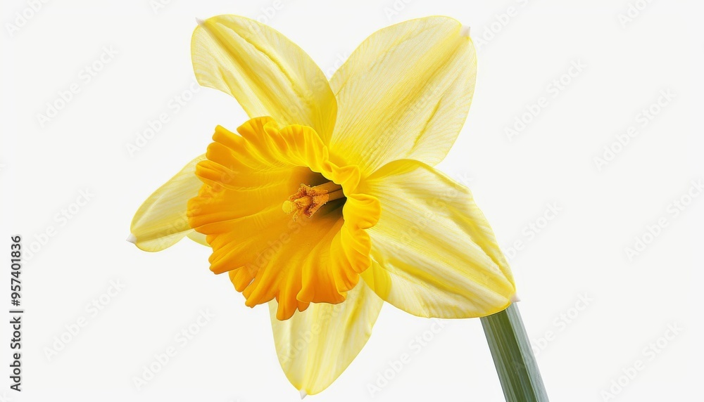 Fototapeta premium Single chamomile flower displayed in isolation on a white background, emphasizing its delicate