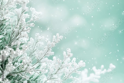 Refreshing Christmas design with frosty mint background and sparkling snowflakes. photo