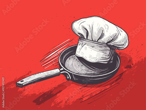 **Doodle Culinary Arts: A Sharpened Chef's Hat and Pan Representing the Craft and Mastery of Cooking**