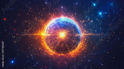 background Innovation network points Earth's surface wave background Abstract digital wave background information technology background The background is the background. gradient wave digital wave ban