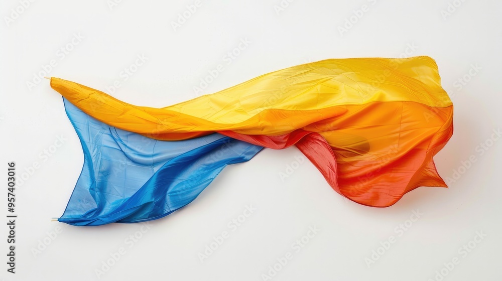 Colorful rainbow flag waving in the wind on isolated white background Colorful rainbow flag waving in the wind on isolated white background