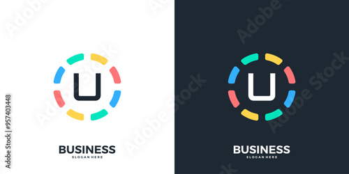 Colorful circle with letter U logo icon vector. Modern initial technology logo design template.