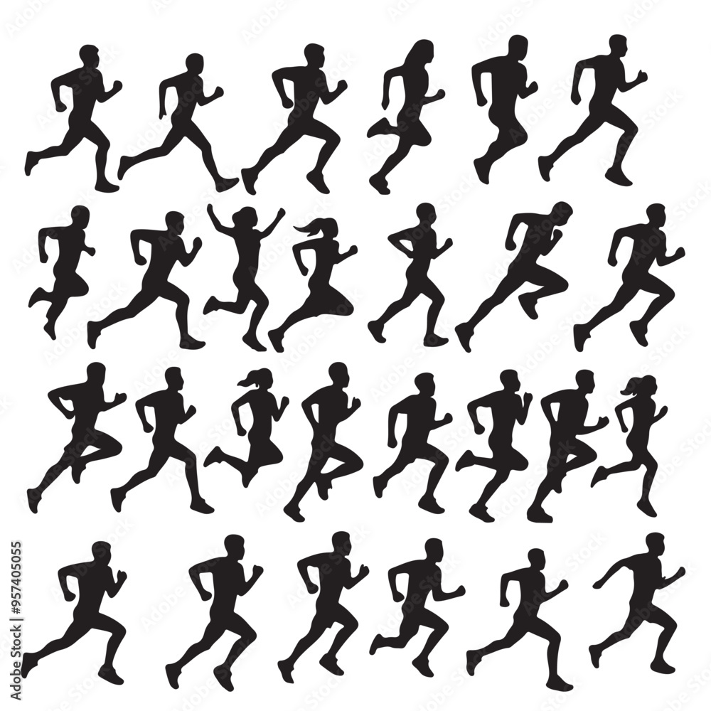 Silhouettes of people in running set vector with white background Silhouettes of people in running set vector with white background