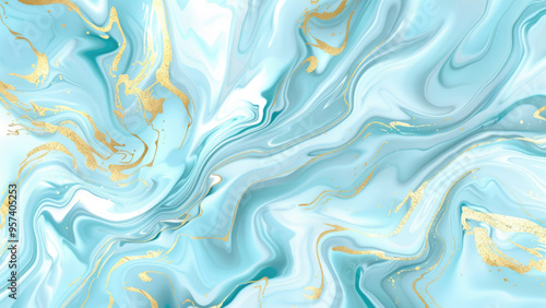 Wallpaper Mural Abstract marble texture with gold accents in soft blue tones. Torontodigital.ca