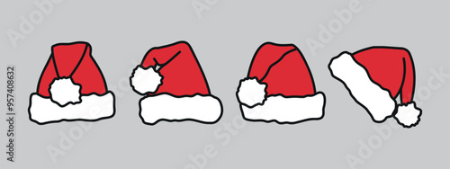 Santa hat sticker pack, Santa Hute, christmas hats, vector elements