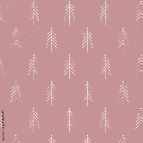 festive geometric pattern of christmas trees, print for postcards, wrapping paper, curtains, tablecloths or bedding, minimalistic christmas vector background