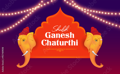Happy Ganesh Chaturthi Indian festival celebration background with light decoration.