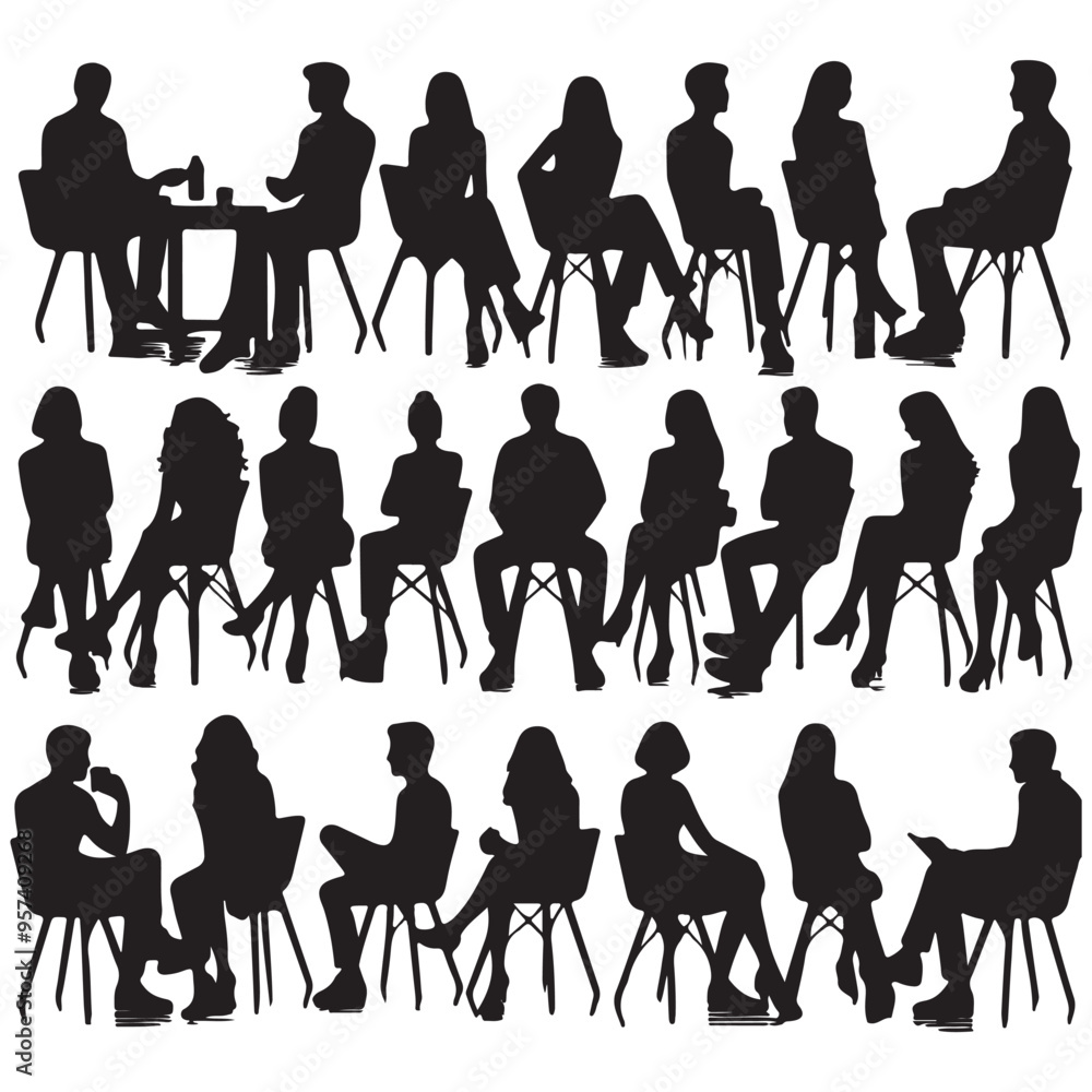 Silhouettes of people in sitting set vector with white background Silhouettes of people in sitting set vector with white background
