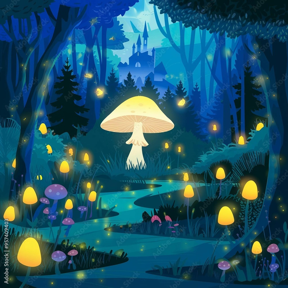 Fantasy forest with glowing mushroom Fantasy forest with glowing mushroom