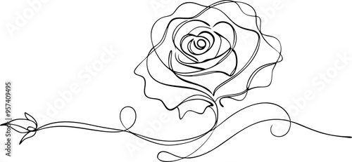 continuous single line drawing of  Rose, line art vector illustration