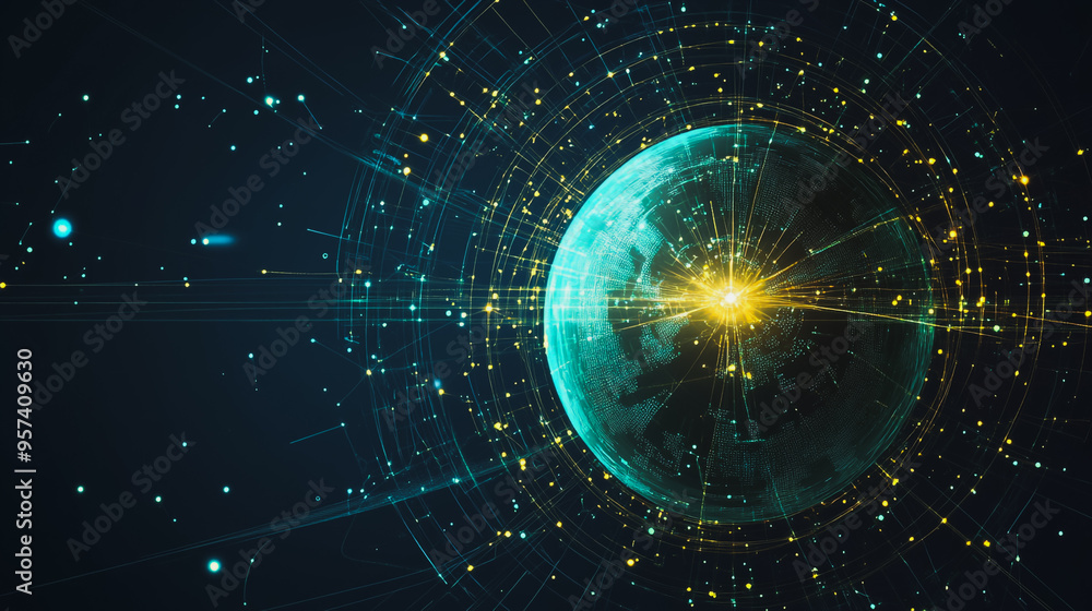 Obraz premium background Innovation network points Earth's surface wave background Abstract digital wave background information technology background The background is the background. gradient wave digital wave ban