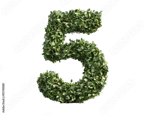 Shrub Shaped Like the Number "5" with a Curved Top and Straight Bottom, Isolated on a Transparent PNG Background