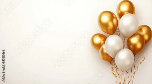 Wallpaper Mural White and golden birthday balloons background presentation design with white space in the middle Generative AI Torontodigital.ca