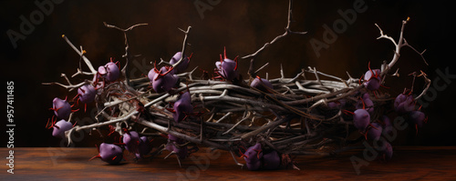 Passion Of Jesus Christ, Crown Of Thorns On black Background.