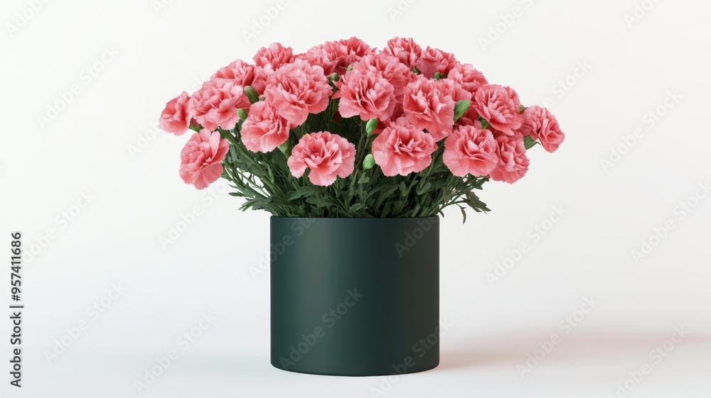 Obraz premium Charming carnation bouquet arranged in a modern green container