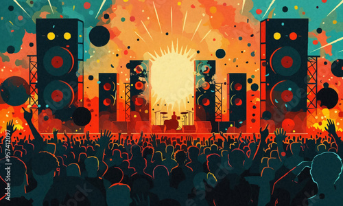 A flat vector of a music festival.