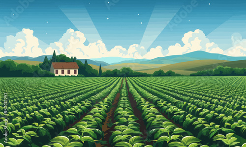 A flat vector of a farmers field with crops.