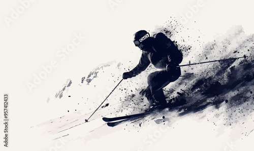 A silhouette vector of a person skiing.
