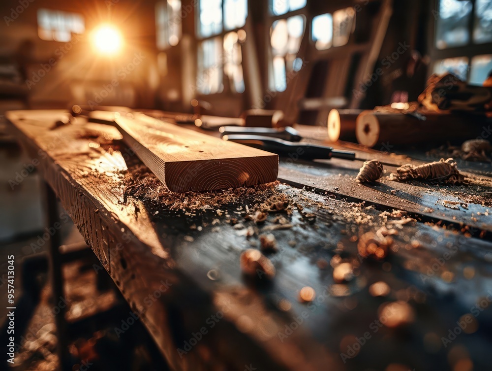 Carpentry workshop with wood and tools, industrious and creative, Artisan, Earth tones, Photograph, Craftsmanship Carpentry workshop with wood and tools, industrious and creative, Artisan, Earth tones, Photograph, Craftsmanship
