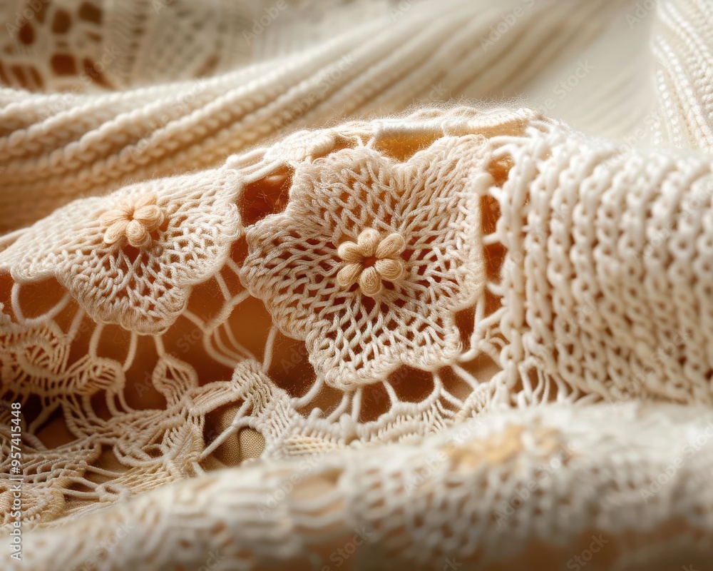 Obraz premium Lacework with intricate patterns, delicate and artistic, Artisan, Soft tones, Photograph, Textile art