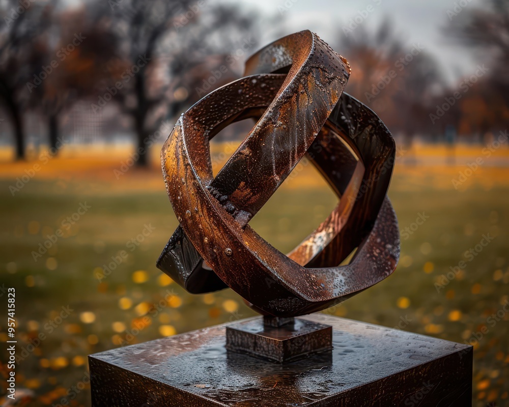 Metal sculpture in a park, artistic and modern, Urban, Earth tones, Photograph, Outdoor art Metal sculpture in a park, artistic and modern, Urban, Earth tones, Photograph, Outdoor art