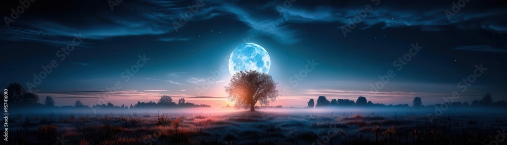 Moonlit night over a quiet landscape, serene and expansive, Nature, Cool tones, Photograph, Celestial beauty Moonlit night over a quiet landscape, serene and expansive, Nature, Cool tones, Photograph, Celestial beauty
