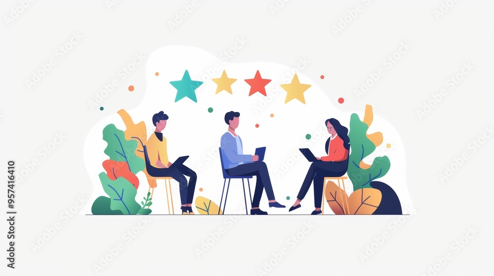 Customer Five-Star Rating, Excellent Feedback Concept - Minimalist Vector of Client Giving Top Score Product Review for Best Reputation Ranking Customer Five-Star Rating, Excellent Feedback Concept - Minimalist Vector of Client Giving Top Score Product Review for Best Reputation Ranking