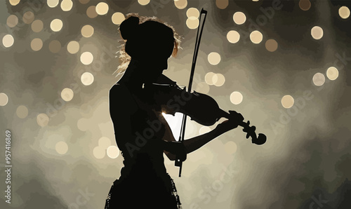Silhouette of a person playing the violin.