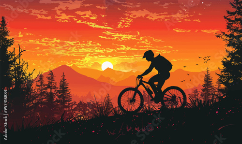 A silhouette vector of a person cycling.