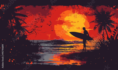 A silhouette vector of a surfer.