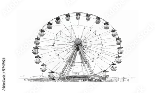 A linear vector of a ferris wheel.