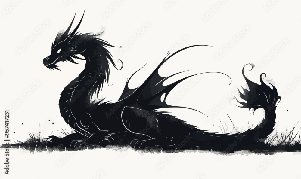 A silhouette vector of a dragon. A silhouette vector of a dragon.