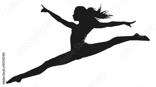A silhouette vector of a gymnast in mid-air.