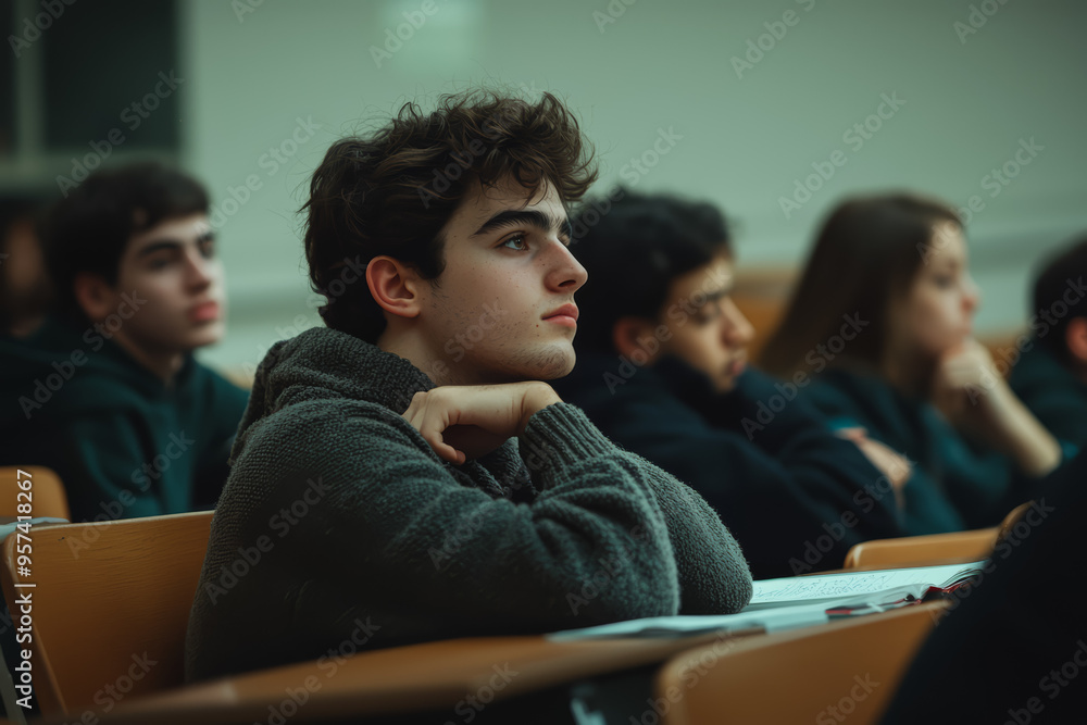 A quiet moment of reflection during a literature class, where students ponder deep questions. Concept of introspection. Generative Ai. A quiet moment of reflection during a literature class, where students ponder deep questions. Concept of introspection. Generative Ai.